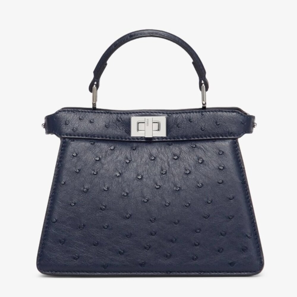 Fendi Peekaboo ISeeU Petite Midnight Blue Ostrich w/ Silver Metal MSRP 6,100EUR